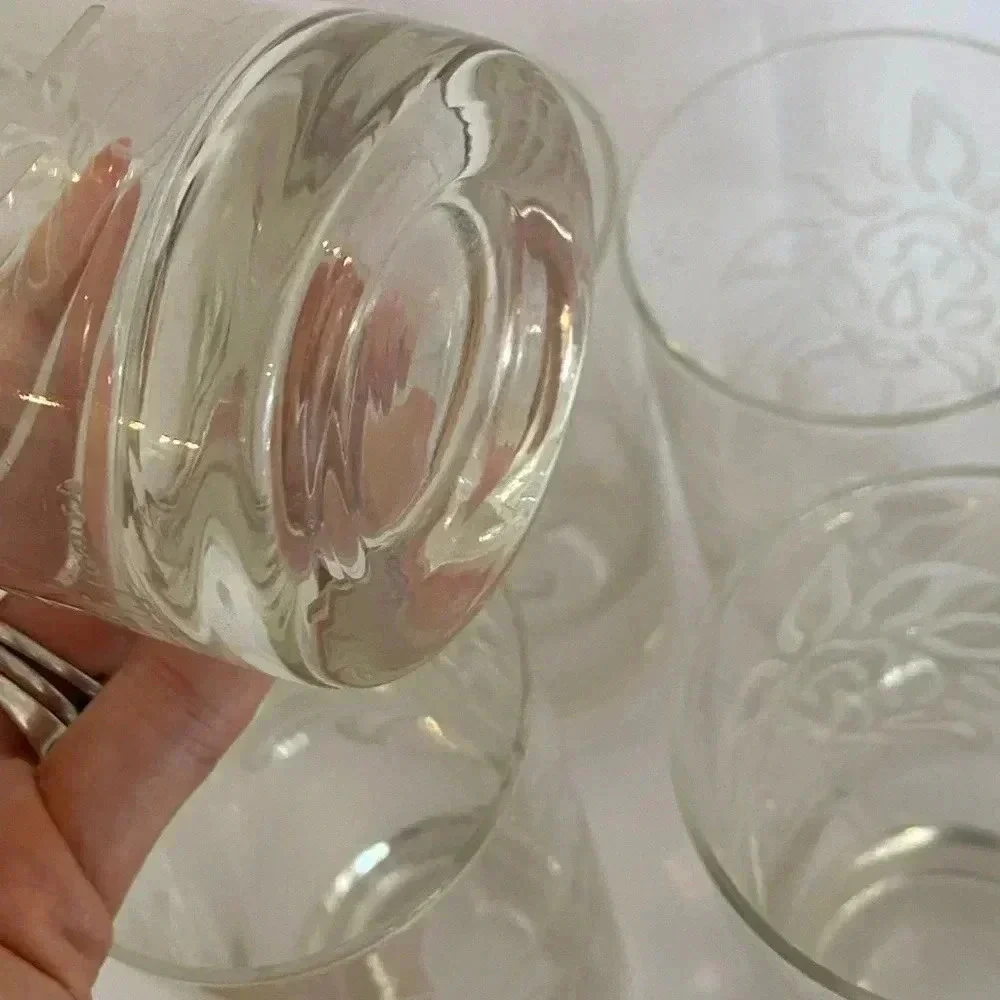 J. Jones Vintage Etched Chrysanthemum Japanese Tall Drink Glassware